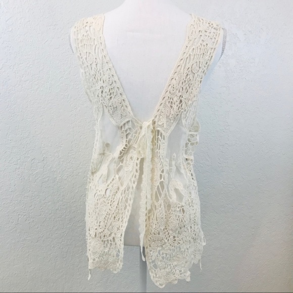 Pretty Angel Tops - Crochet Tie Back Shirt or Vest EUC Boho Festival